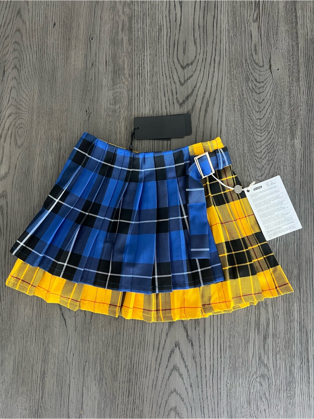 Tag Fun & Fun Girls Plaid buckled Double Layer Pleated Skirt,Blue/Yellow, 10-12Y
